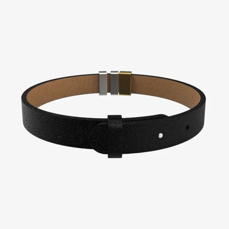 PolishedPlus Customized leather bracelet  for men  stainless steel Engrave Family Name  Id Tag For Dad Father's Day Gift