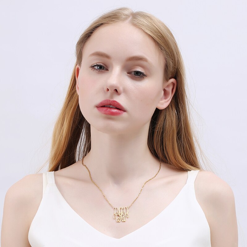 PolishedPlus Customized necklace letter A Baroque style Clavicle Chain simple hollow stainless steel for Women birthday gift