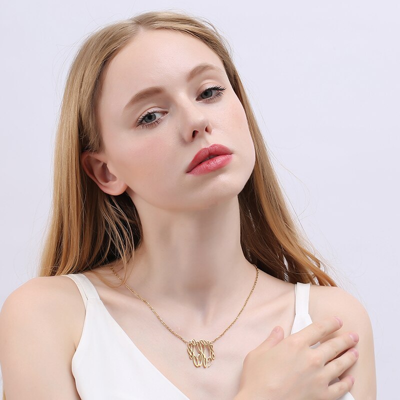 PolishedPlus Customized necklace letter H Baroque style Clavicle Chain simple hollow stainless steel for Women birthday gift