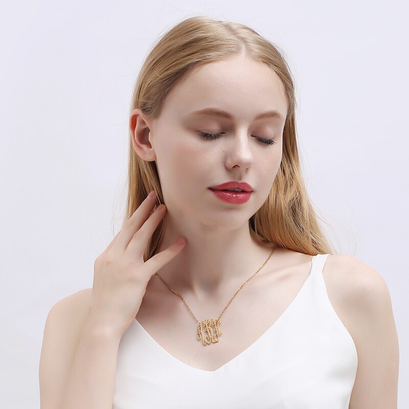 PolishedPlus Customized necklace letter K Baroque style Clavicle Chain simple hollow stainless steel for Women birthday gift