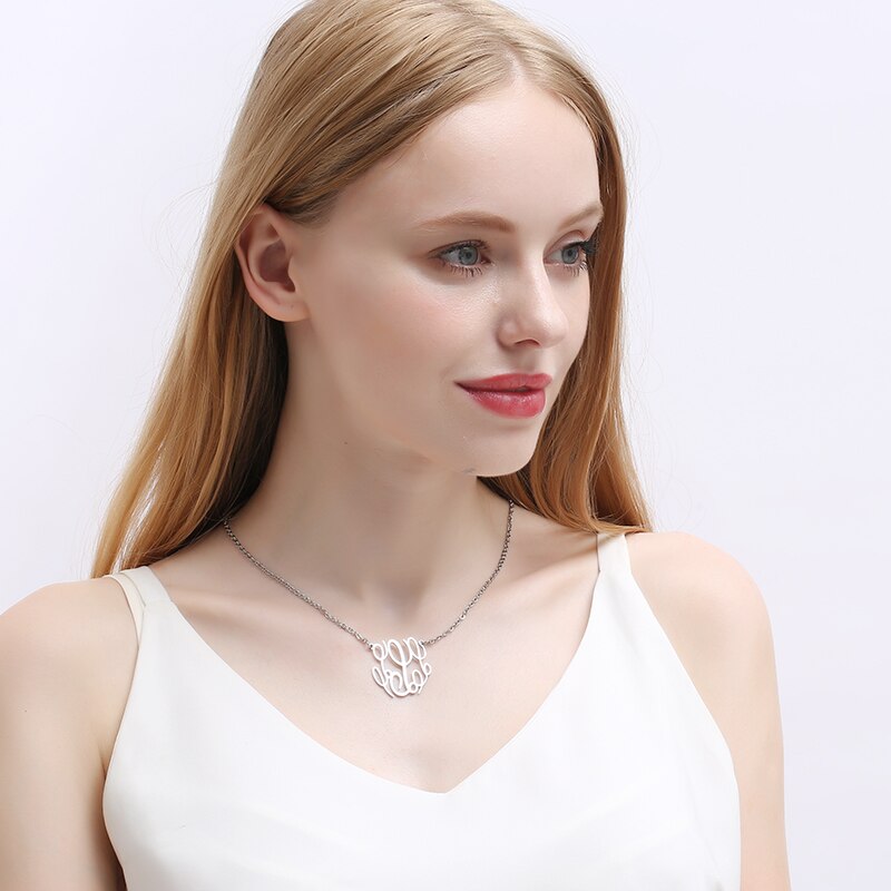 PolishedPlus Customized necklace letter L Baroque style Clavicle Chain simple hollow stainless steel for Women birthday gift