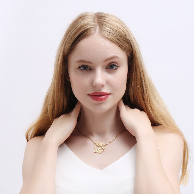 PolishedPlus Customized necklace letter N Baroque style Clavicle Chain simple hollow stainless steel for Women birthday gift