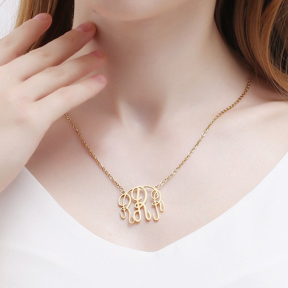 PolishedPlus Customized necklace letter R Baroque style Clavicle Chain simple hollow stainless steel for Women birthday gift