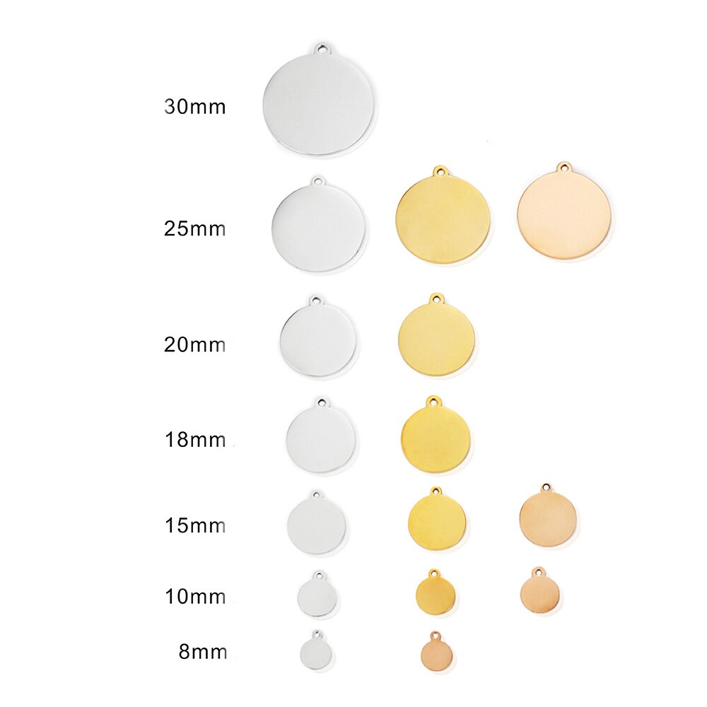 PolishedPlus DIY Accessories Round Circle Tag 20pcs/lot Customized Necklace Bracelet Charms Metal Pendant Engraved Logo Word