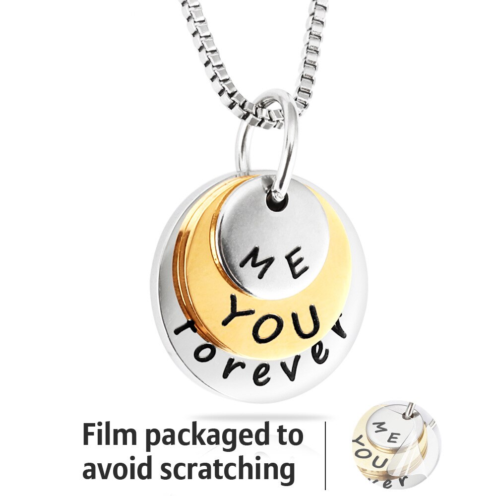 PolishedPlus Jewelry Women Multi-Layer Round Piece Pendant Metal YOU ME forever Lover Necklace Gift