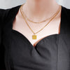 PolishedPlus Square Pendant Vintage Double Layer Necklace Gold chain Women Jewelry Layered Accesories for Girls Gifts