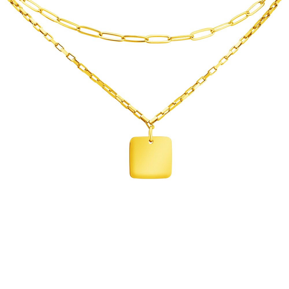 PolishedPlus Square Pendant Vintage Double Layer Necklace Gold chain Women Jewelry Layered Accesories for Girls Gifts