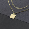 PolishedPlus Square Pendant Vintage Double Layer Necklace Gold chain Women Jewelry Layered Accesories for Girls Gifts