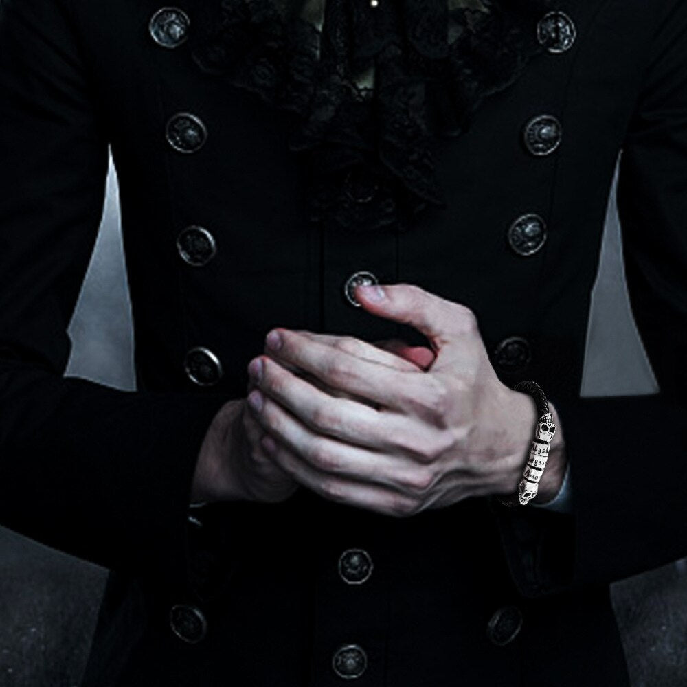 PolishedPlus Halloween Stainless Steel Bracelet Skeleton Skull Customize Name Beads Gothic Punk Gift Men Unisex Jewelry