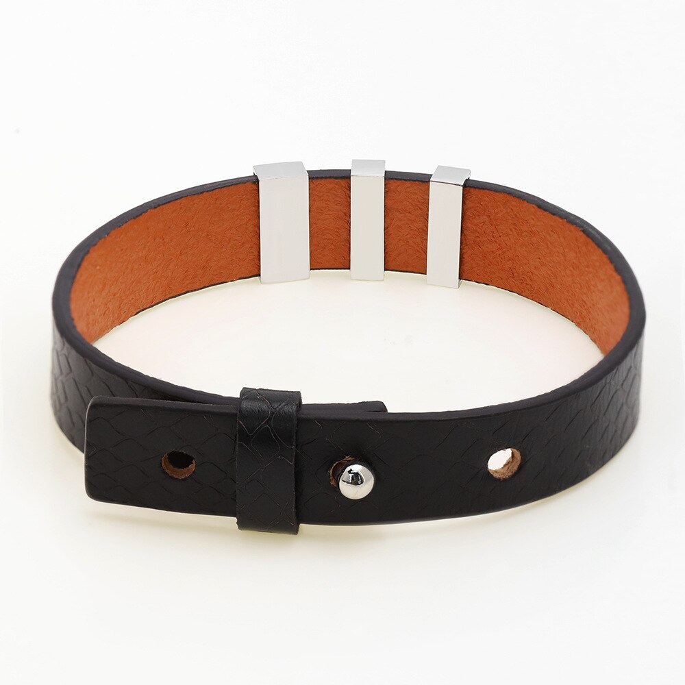 PolishedPlus Leather Bracelet Adjustable Stainless steel Engrave I can&amp;#39;t breath Tag Bangle For Men Boyfriend Trendy Jewelry Gift