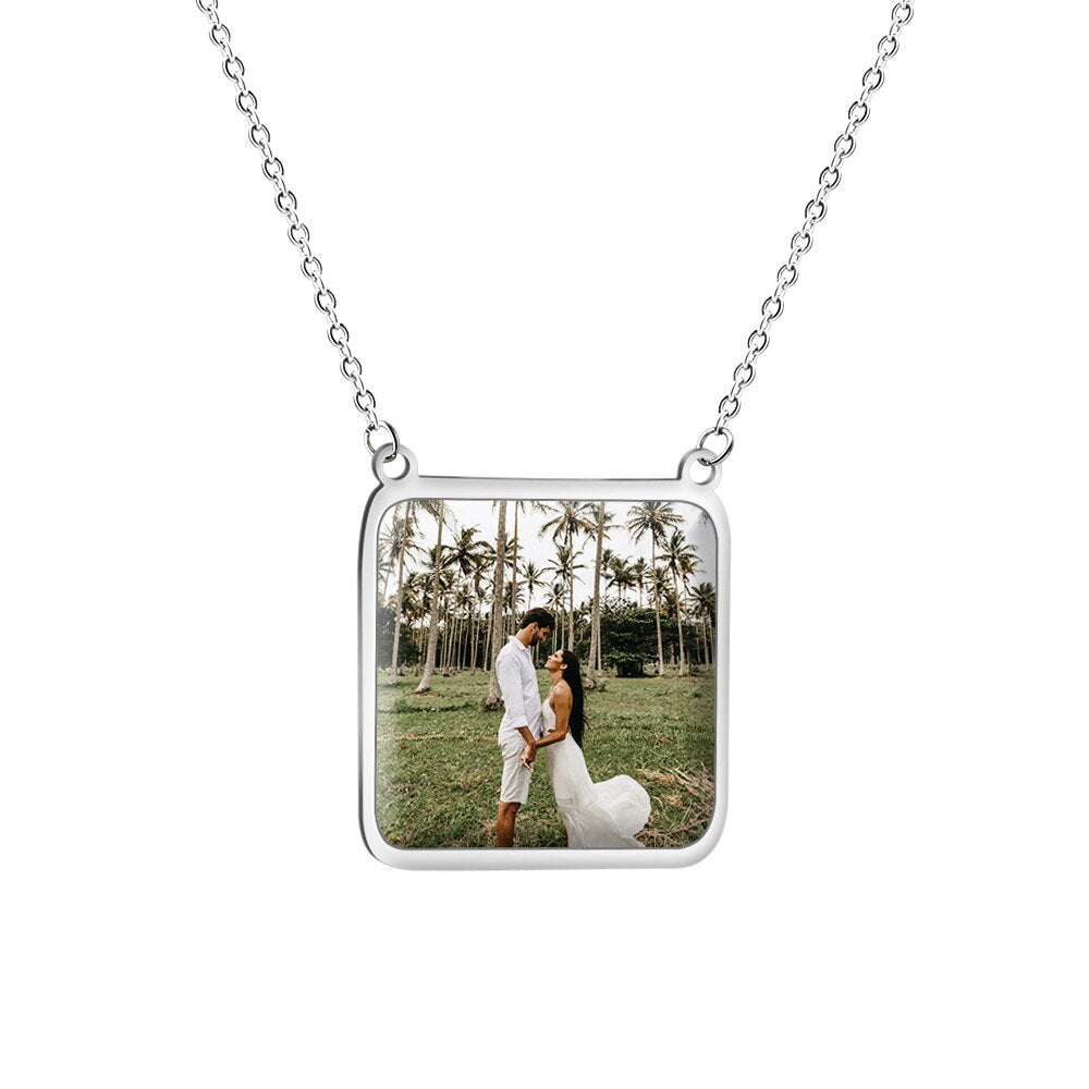 PolishedPlus Personalize Custom Text Word And Photo Romantic Lover Square Pendants Charm Necklace For Women Jewelry