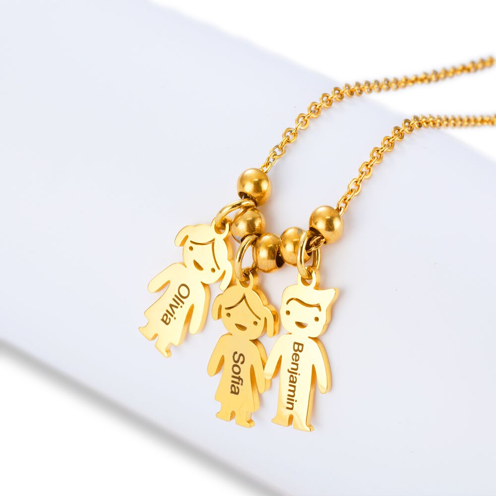 PolishedPlus Personalize Necklace for Women Custom Baby Name Necklace Cute baby Figure Charm Pendant 10 x20mm Gold Color