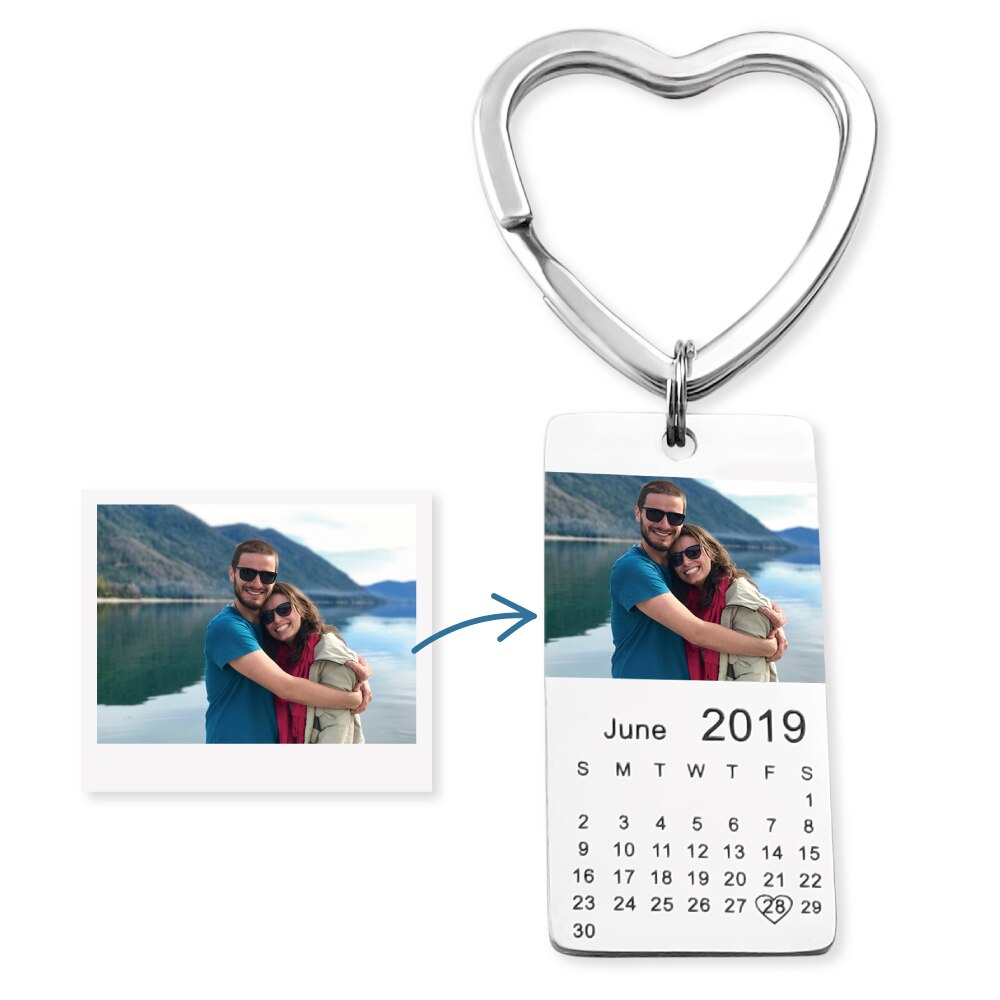 PolishedPlus Personalized Customize Colour Photo Calendar Anniversary Keychain Love Date Gift For Women Men Family Keyring