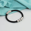 PolishedPlus Personalized Customize Family Name Bracelets Black Braided Leather Stainless Steel Beads Bangle For Men Fathers