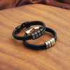PolishedPlus Personalized Engraved Family Name Beads Bracelets Black Braided Leather Stainless Steel Bracelets For Men Fathers