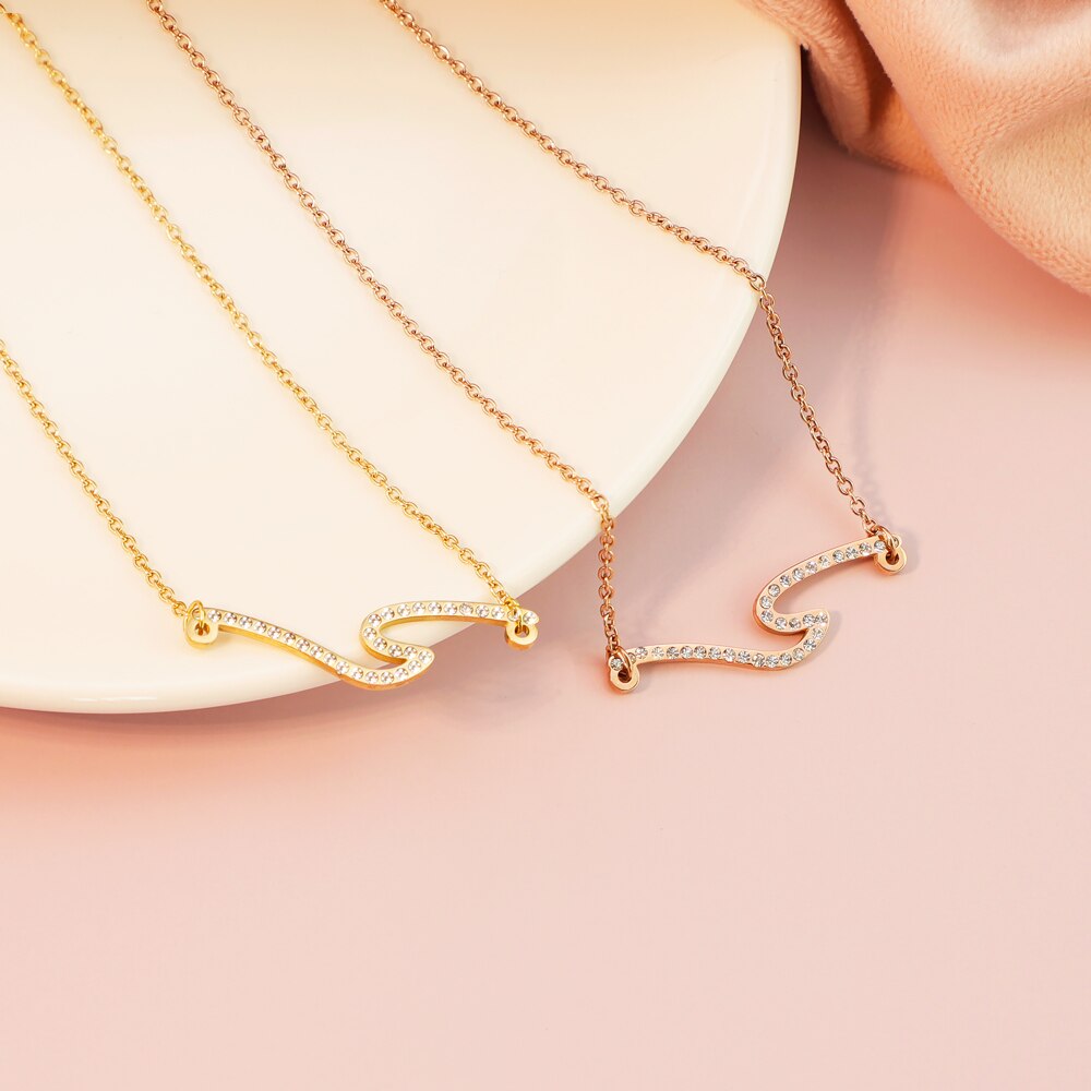 PolishedPlus Stainless Steel With Crystal Wave Necklace Pendant Beach Surfer Jewelry for Women Ocean Wave Charm Choker Necklaces