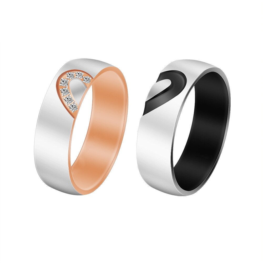 PolishedPlus Trendy Stainless Steel Heart Shaped Puzzle Couple Rings I LOVE YOU With Crystal Rings For Women Men Lover Jewelry