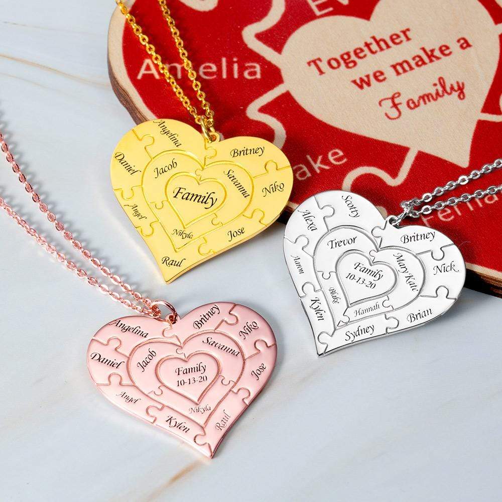 PolishedPlus Women Jewelry Personalized Heart Shape Pendant Customized Family Friends Names Puzzle Necklace Mother's Day Gift