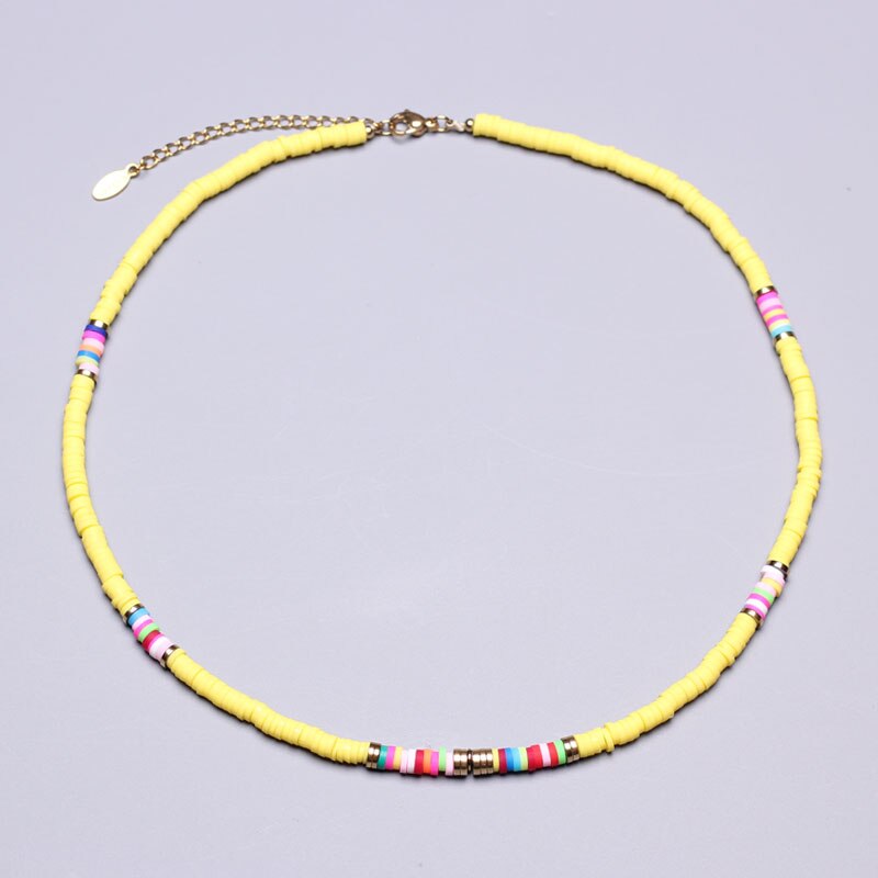 Polymer Clay beads Chain Bohemian Necklace Soft Pottery Choker stainless steel Golden Pendant Colorful Handmade for Women Gift