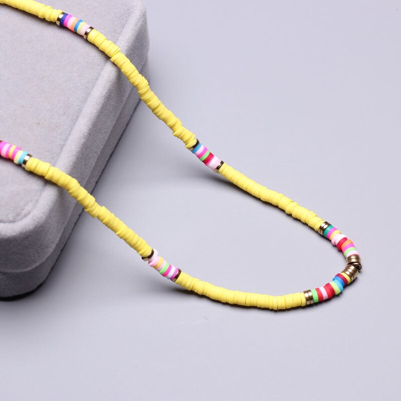Polymer Clay beads Chain Bohemian Necklace Soft Pottery Choker stainless steel Golden Pendant Colorful Handmade for Women Gift