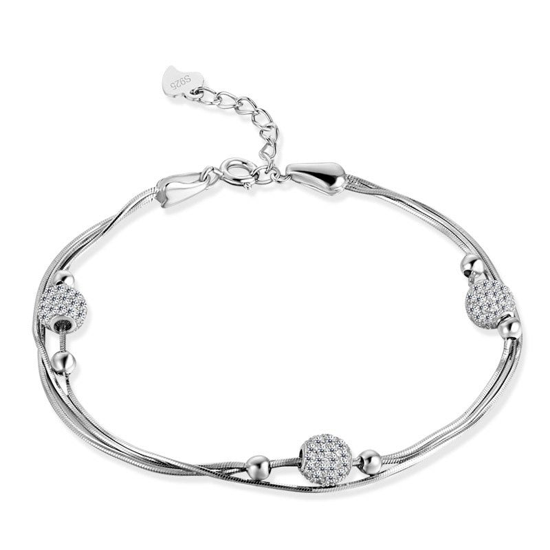 Popular 925 Sterling Silver Bangles Korean Fashion Transfer Beads Round Multi-layer For Women Bracelets Silver Jewelry Gifts