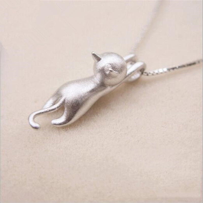 Popular 925 Sterling Silver Korean Fashion Simple Animal Jewelry Cute Kitty Clavicle Chain Pendant Cat Necklace H3