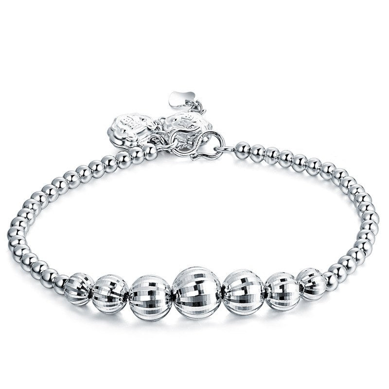 Popular 925 Sterling Silver Simple Silver Beads Longevity Lock Bracelet 925 Silver Bangles For Women High Quality Jewelry