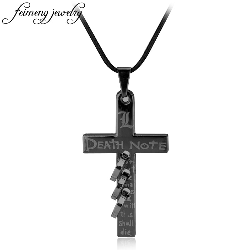 Popular Anime Death Note necklace Cross Pendant Cosplay Accessories fashion movie Jewelry Black Gold Metal pendant for men
