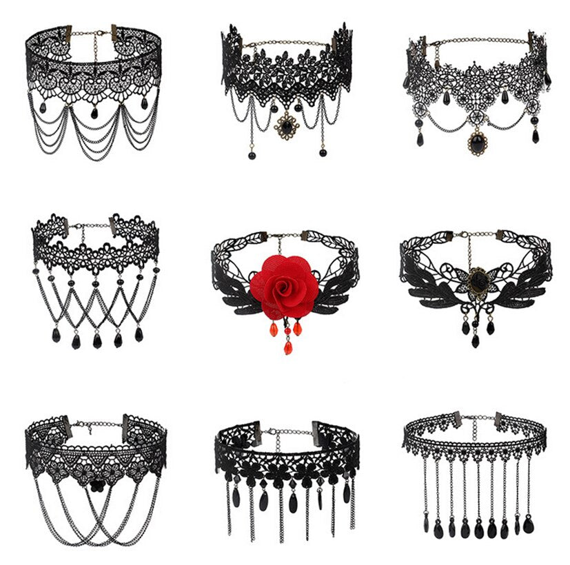 Popular Black Lace Chain Choker Necklace For Women's Water Drop Pendant Collar Chain Necklaces Jewelry Christmas Gifts