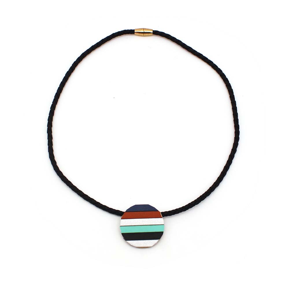 Popular Black Woven Leather Necklace Multicolor Splicing Manual Square Pendant Fashionable Magnet Buckle Jewelry Sale