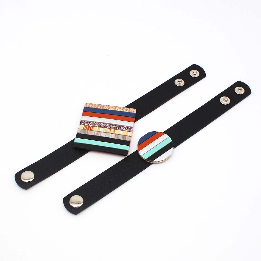 Popular Black Woven Leather Necklace Multicolor Splicing Manual Square Pendant Fashionable Magnet Buckle Jewelry Sale