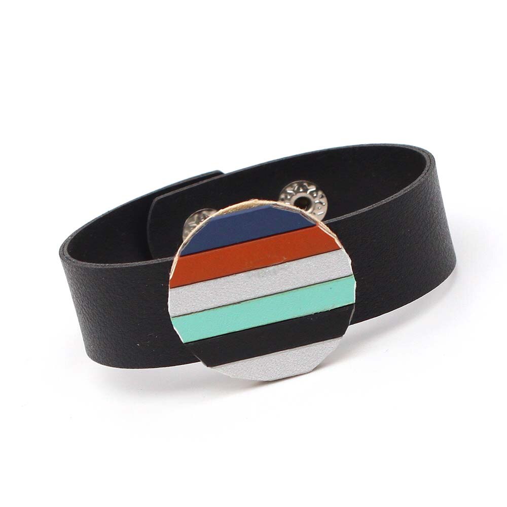 Popular Black Woven Leather Necklace Multicolor Splicing Manual Square Pendant Fashionable Magnet Buckle Jewelry Sale