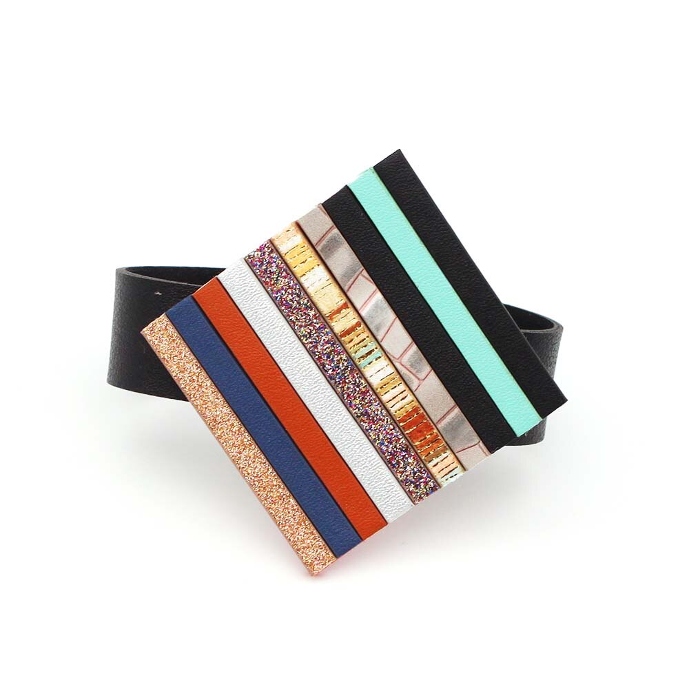 Popular Black Woven Leather Necklace Multicolor Splicing Manual Square Pendant Fashionable Magnet Buckle Jewelry Sale