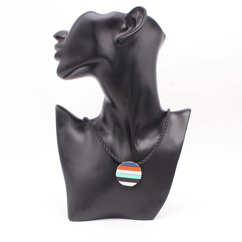 Popular Black Woven Leather Necklace Multicolor Splicing Manual Square Pendant Fashionable Magnet Buckle Jewelry Sale