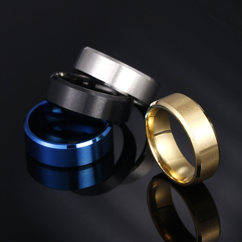 Popular Charm 8mm Matte Stainless Steel Men's Ring Simple  Jewelry Black Blue Gold