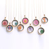Popular Dried Flower Necklaces Korean Womens Long Gold Beads Chain Colorful Round Pendant Necklace Jewelry For Girls