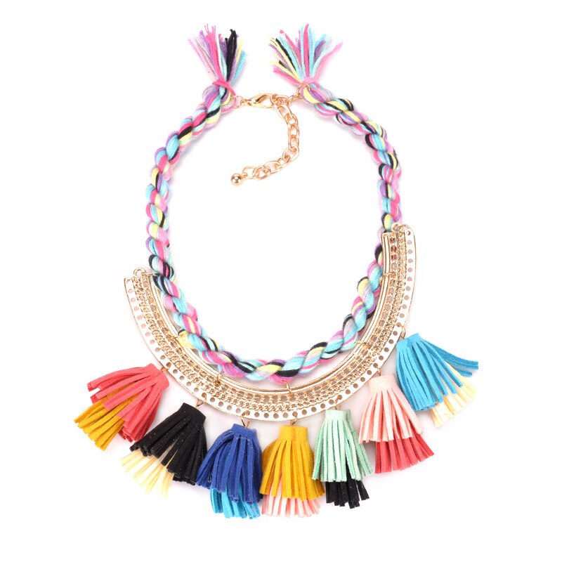 Popular Ethnic Necklace Bohemia Colorful Velvet Tassel Pendant Choker Neck Boho Collar Silk Thread Rope Chain Necklace for Women