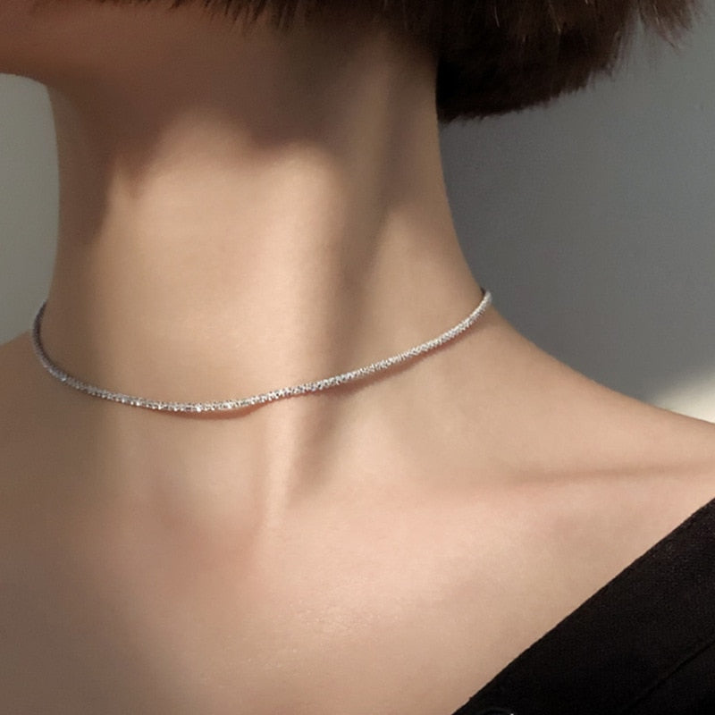 Popular Silver Sparkling Clavicle Chain 925 Sterling Choker Necklace For Women Jewelry Party Wedding Birthday Gift Jewelry