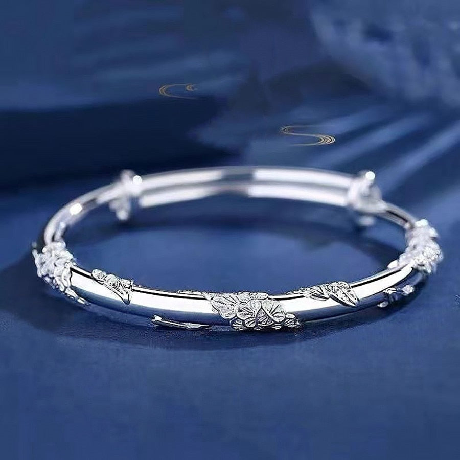 Popular brand 925 sterling silver blooming flowers bracelet Bangle for women party wedding jewelry Adjustable noble gift