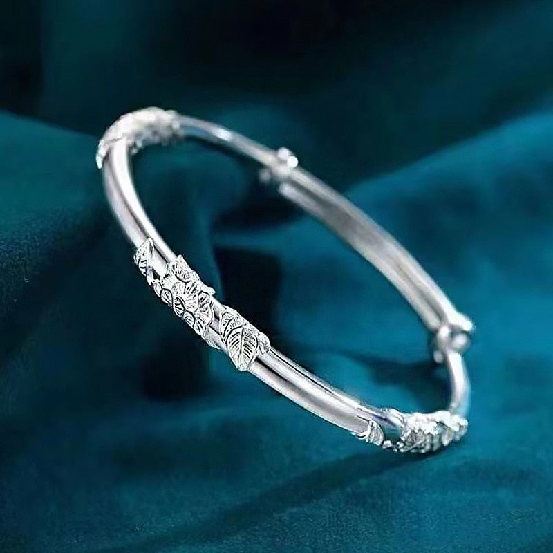 Popular brand 925 sterling silver blooming flowers bracelet Bangle for women party wedding jewelry Adjustable noble gift