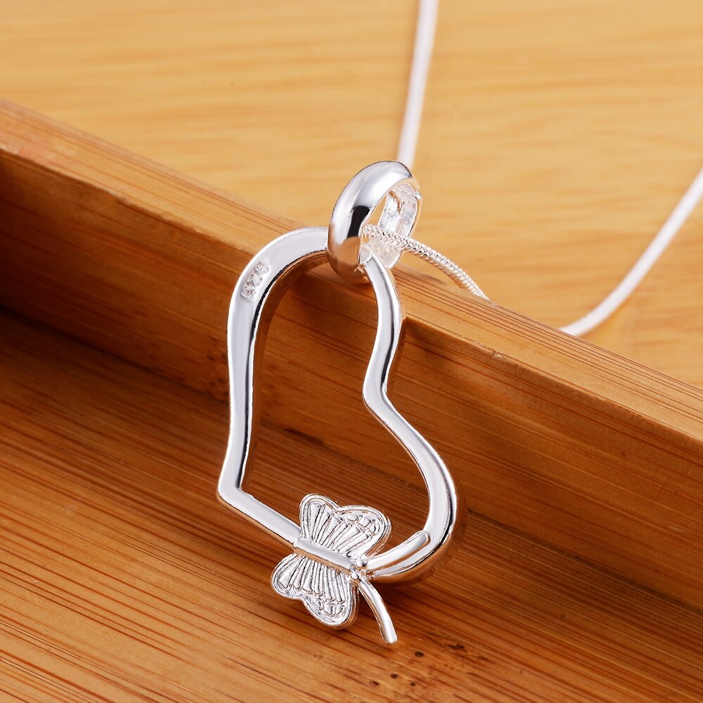 Popular brands 925 Stamped Silver Pretty Heart butterfly Pendant Necklace For Women wedding party Jewelry Holiday gifts