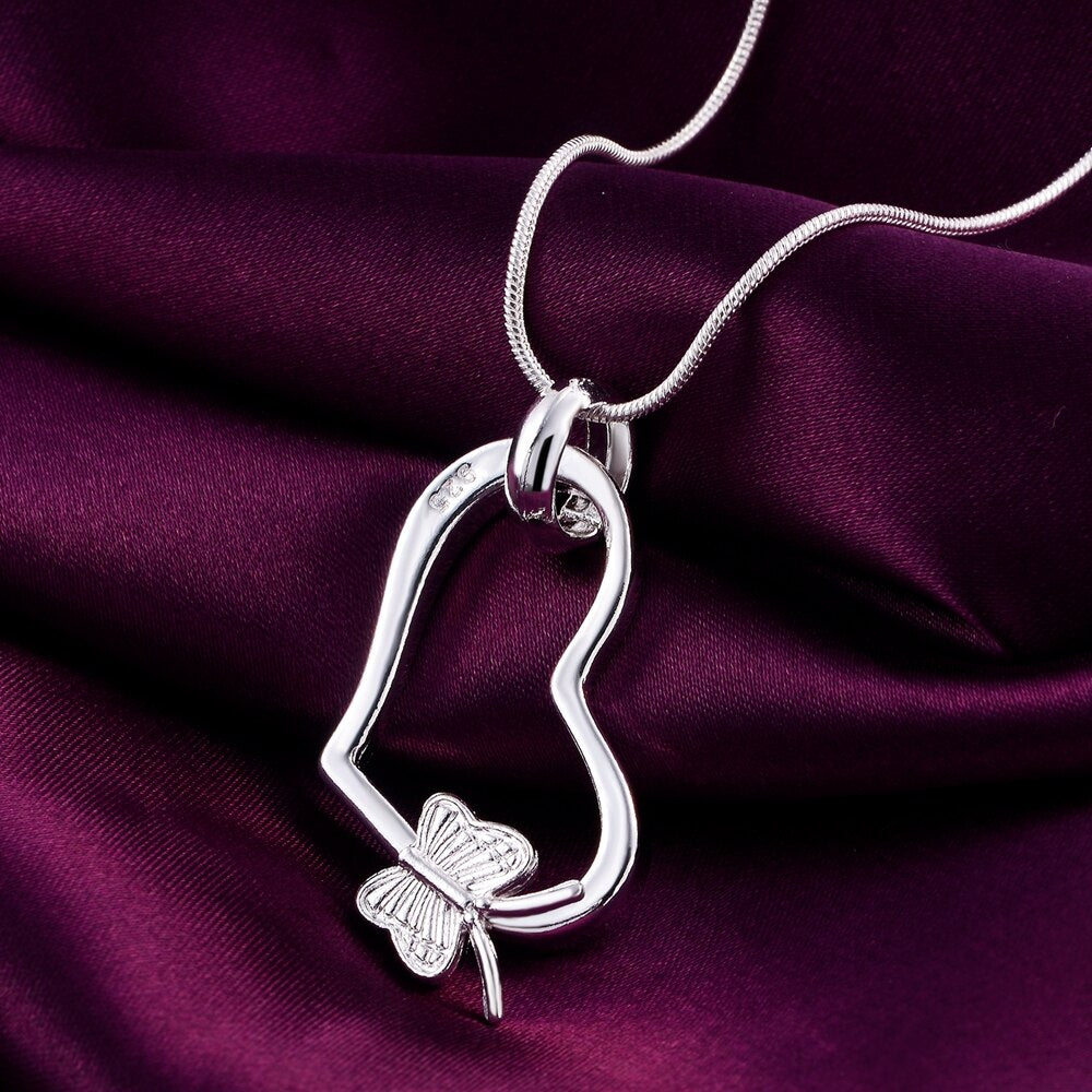 Popular brands 925 Stamped Silver Pretty Heart butterfly Pendant Necklace For Women wedding party Jewelry Holiday gifts