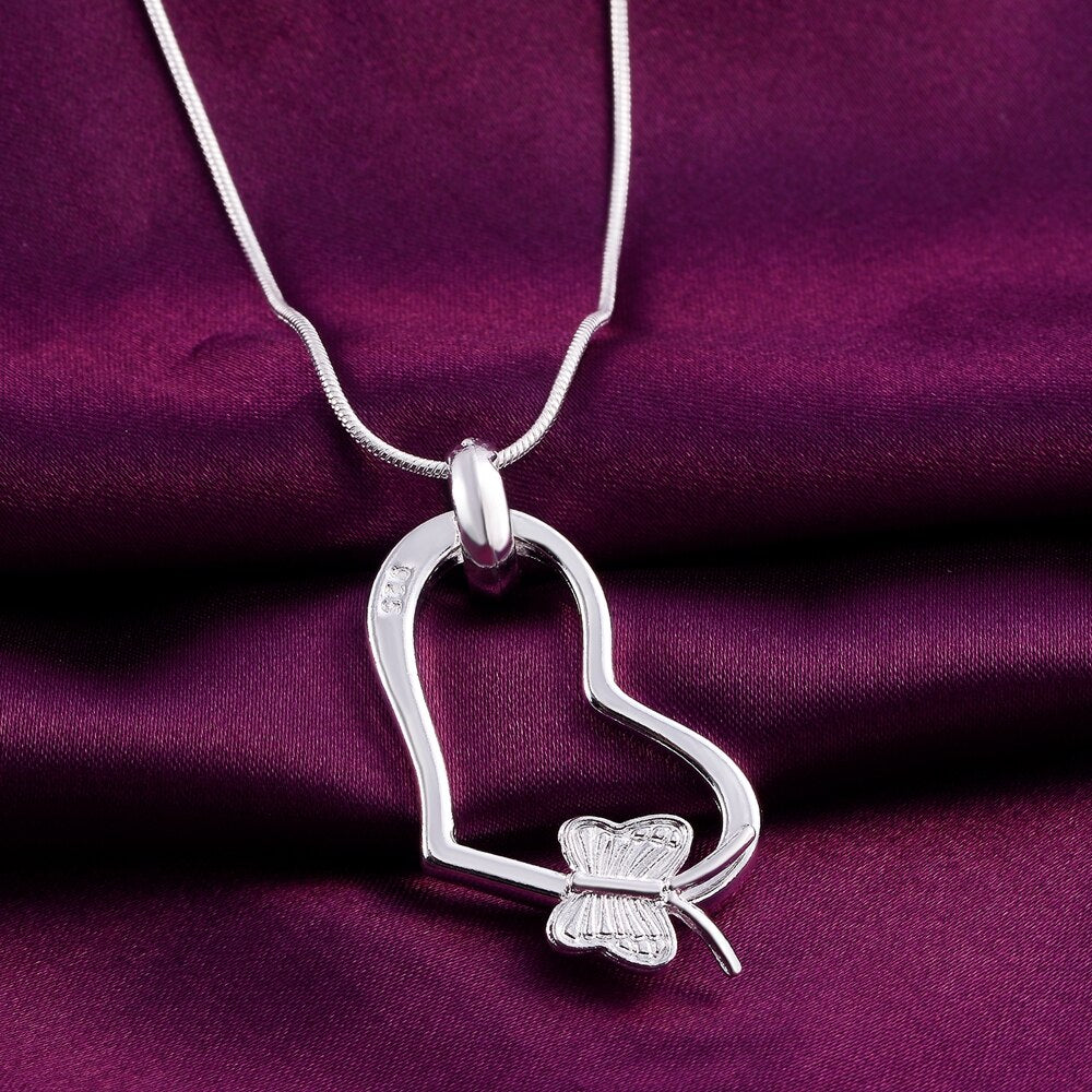 Popular brands 925 Stamped Silver Pretty Heart butterfly Pendant Necklace For Women wedding party Jewelry Holiday gifts