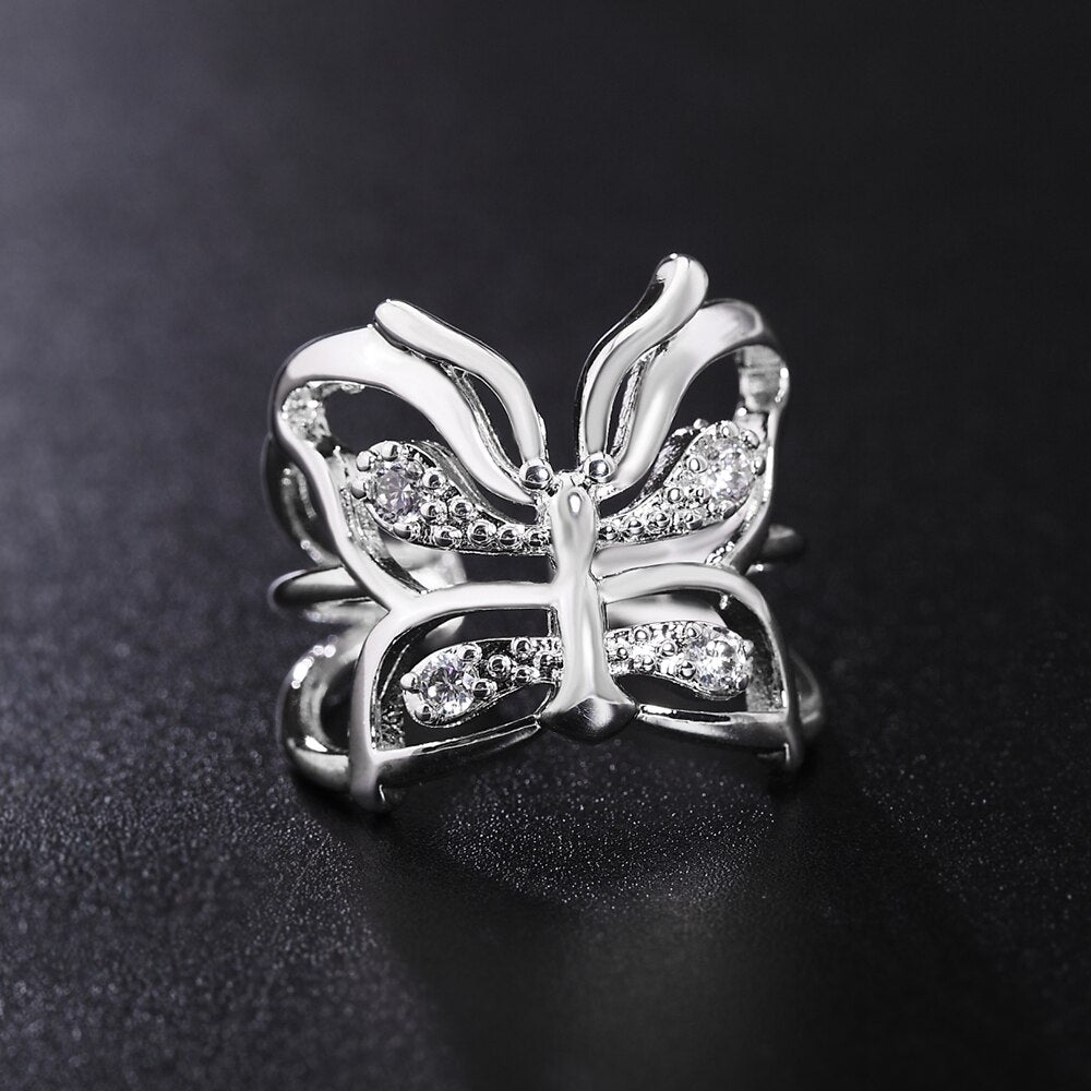 Popular brands 925 Sterling Silver Crystal butterfly Rings For Women adjustable wedding accessories Party gifts Jewelry