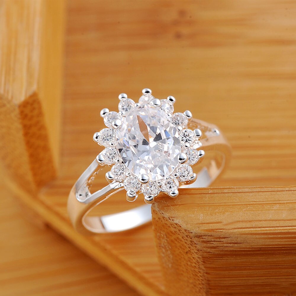Popular brands 925 Sterling Silver crystal flower moissanite diamond Rings For Women Wedding Party Gifts Jewelry