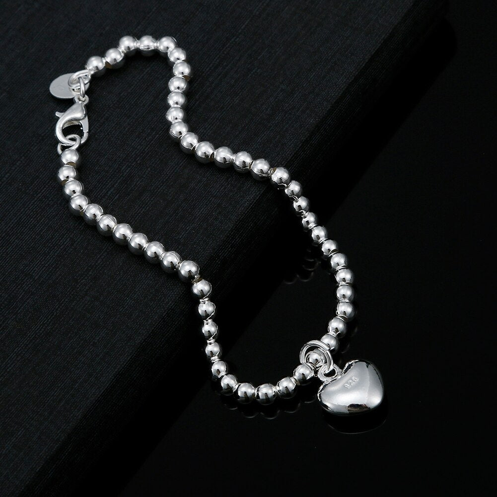 Popular brands 925 sterling Silver Heart beads chain Bracelet for Women party wedding accessories designer Jewelry gifts