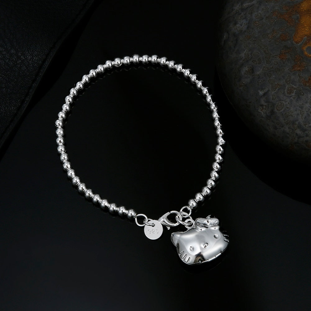 Popular brands 925 sterling Silver Kitty cat Bracelets for Women  designer Jewelry party wedding accessories gifts
