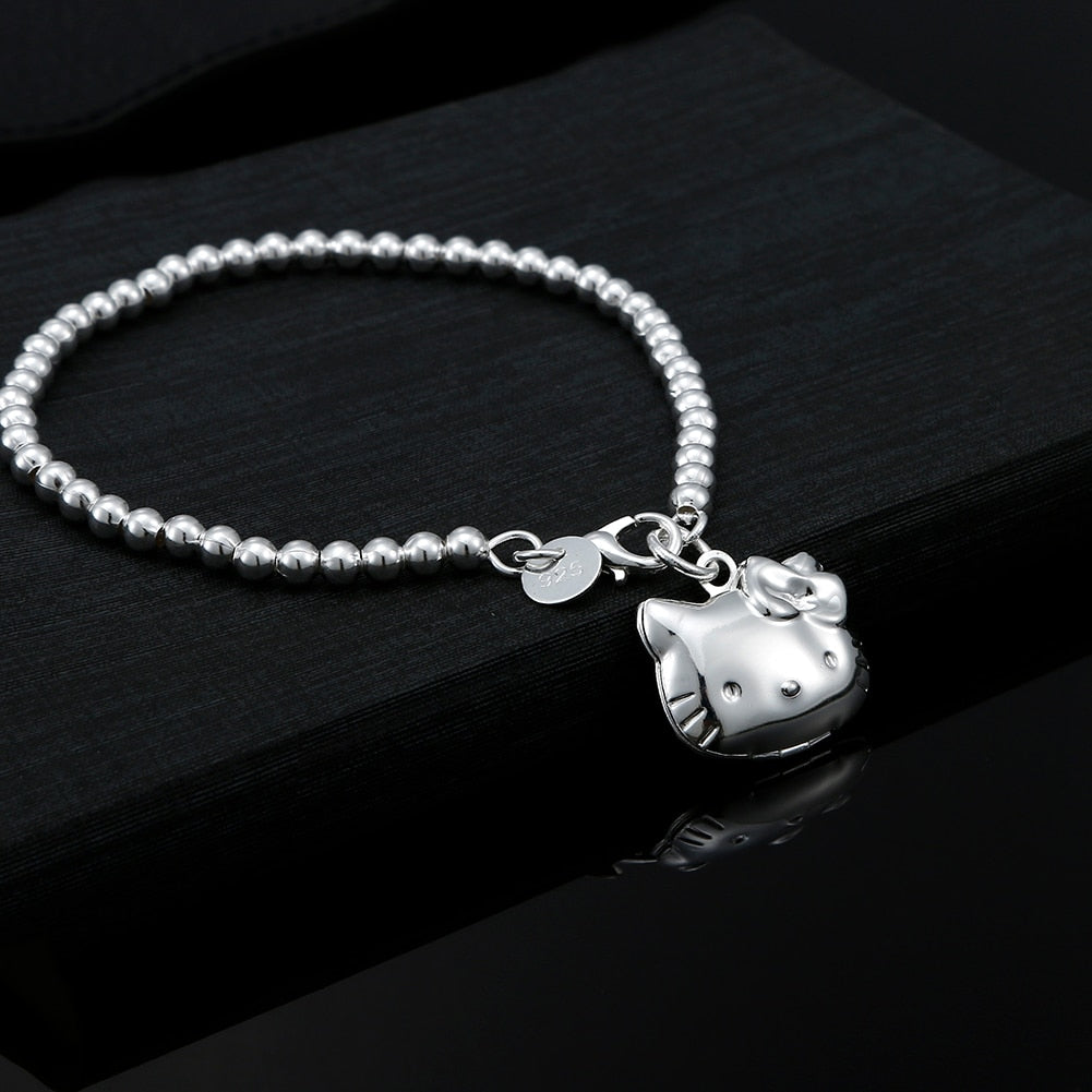 Popular brands 925 sterling Silver Kitty cat Bracelets for Women  designer Jewelry party wedding accessories gifts