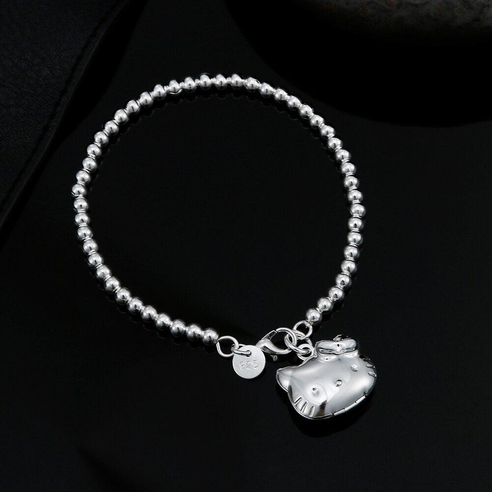 Popular brands 925 sterling Silver Kitty cat Bracelets for Women  designer Jewelry party wedding accessories gifts