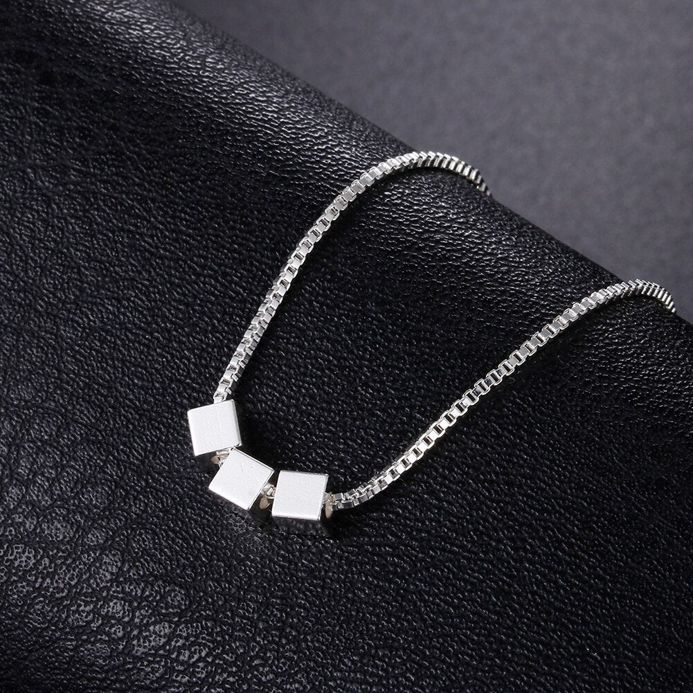 Popular brands 925 sterling Silver Pretty Square bracelet neckalce for women Party wedding accessories jewelry sets Gift